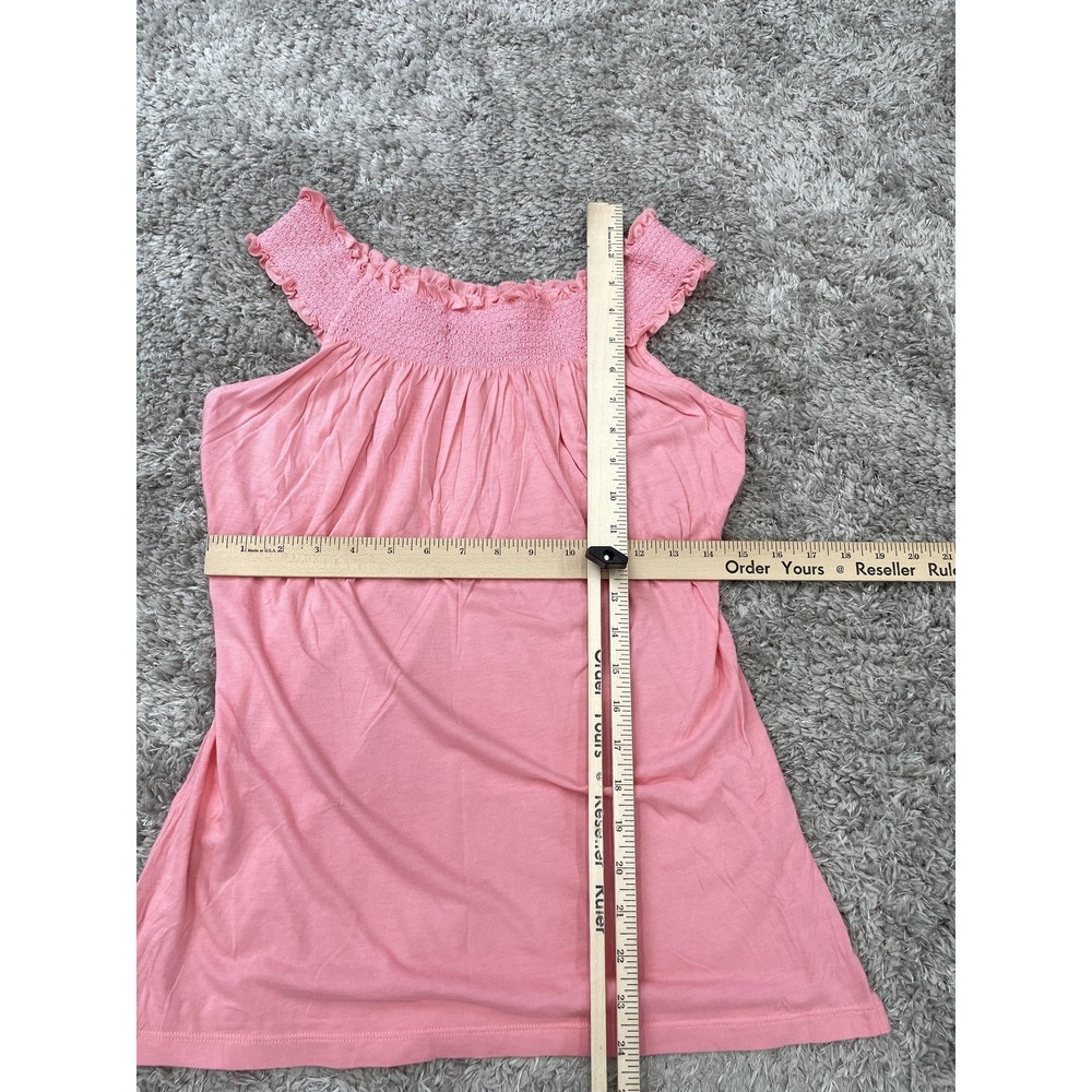 Vineyard Vines Shirt Womens Medium Pink Smocked Ruffle Sleeveless Whale Logo - Picture 8 of 9